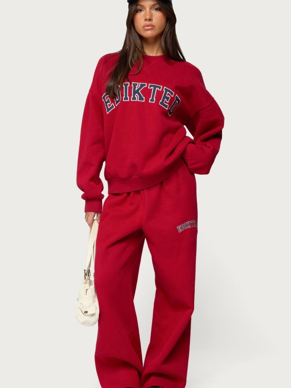 Edikted Kids Red Wide-Leg Sweatpants with Logo - Picture 3 of 3